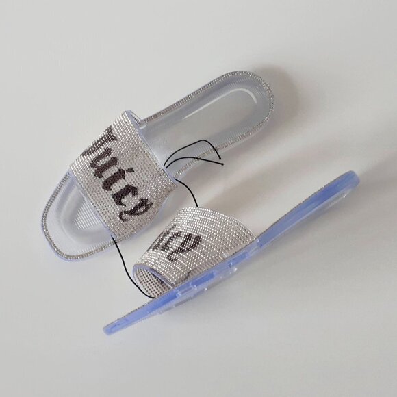 NWT Juicy Couture crystal rhinestone embellished logo flat sandal slides, 8 - Picture 12 of 16